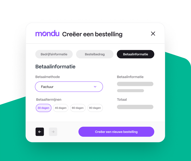 nieuwe bestelling aanmaken