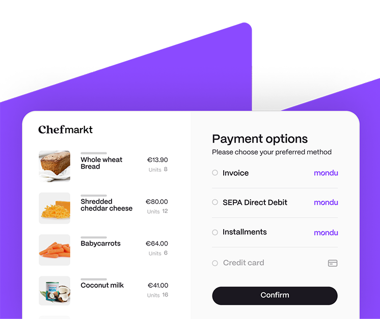 Payment options in the Mondu checkout